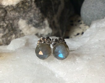 Labradorescence Exists Rose Cuts 6mm Faceted Labradorite Stud Earrings Earings Titanium Post and Clutch Flash Sparkly Magic Hypo-Allergenic