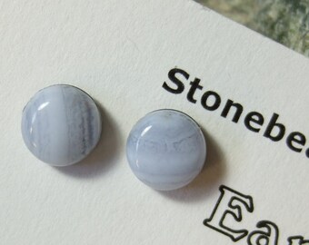 8mm Blue Lace Agate Delicate Baby Blue Titanium Studs Hypo Allergenic Made in Newfoundland Chakra
