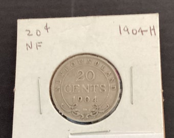 1904-H Newfoundland Twenty 20 Cent Piece Silver Abt F