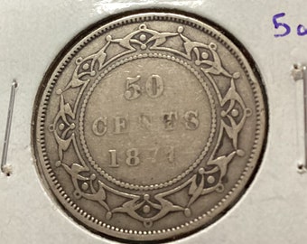 1874 Newfoundland 50 Fifty Cent Coin Abt. F NFLD