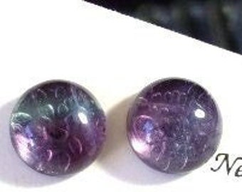 10mm Fluorite Fluorspar Stud Earings Earrings Titanium Post and Clutch Hypo Allergenic Handmade in Newfoundland Purple Bluish Green
