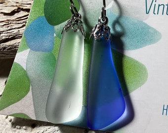 Vintage Beach Sea Glass Dangle Earrings Mermaids Tears Titanium Ear Wires Hypo Allergenic  Beach Findz Newfoundland