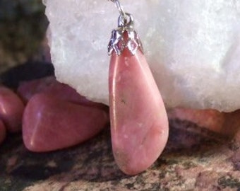 Yukon Rhodonite Pendant Necklace on Sterling Silver 18 Inch Sterling Chain Made in Newfoundland Love Semi Precious Stone Pink