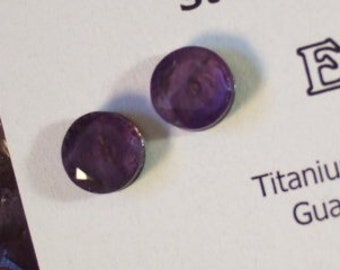 Very Purple 8mm Faceted Round Natural Amethyst Stud Type Earrings Earings Titanium Posts  Hypo Allergenic Handmade in Newfoundland Rich