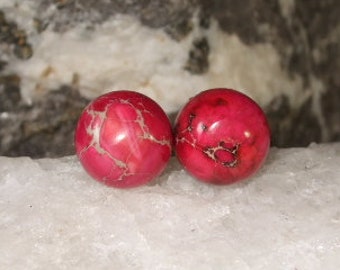 Pink Variscite 11mm Round Stud Earrings with Hypo Allergenic Titanium Ear Posts and Clutch Made in Newfoundland