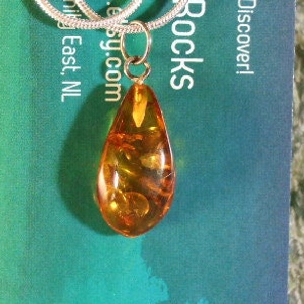 Baltic Amber Pendant Sterling Silver Necklace Made in Newfoundland Energy Inclusions