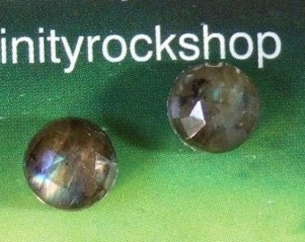 Labradorescence Exists Rose Cuts 6mm Faceted Labradorite Stud Earrings Earings Titanium Post and Clutch Flash Sparkly Magic Hypo-Allergenic