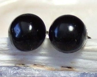 Black Onyx 6mm Round Stud Earrings Earings Titanium Post and Clutch Hypo Allergenic Handmade in Newfoundland Chalcedony