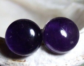 Deep Purple 8mm Round Natural Amethyst Stud Type Earrings Earings Titanium Hypo Allergenic Handmade in Newfoundland Rich