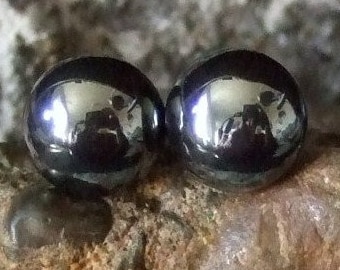 Shiny 10mm Hematite Stud Earings Earrings Titanium Post and Clutch Hypo Allergenic Handmade in Newfoundland Yang Alaska Black Diamond