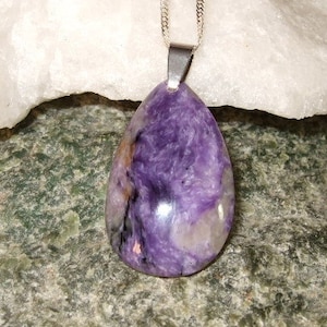 Purple Charoite Pendant Necklace Sterling Silver Handmade in Newfoundland Rich 26 Inch Sterling Chain One of the Rarer Gemstones