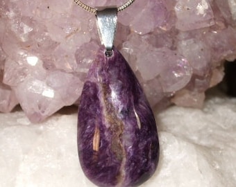 Natural Charoite Pendant Necklace Sterling Silver Handmade in Newfoundland Rich Purple