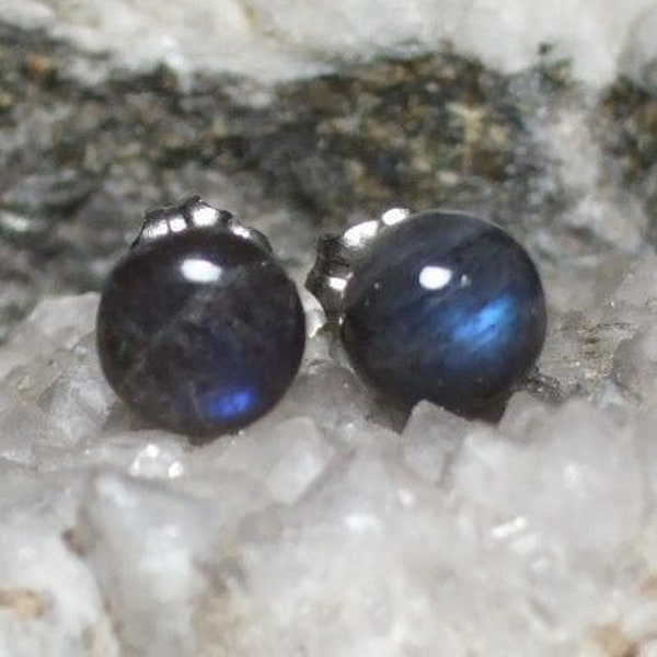 Labradorescence Exists 7mm Round Cabochon Labradorite Stud Earrings Earings Titanium Post and Clutch Flash Sparkly Magic Hypo Allergenic