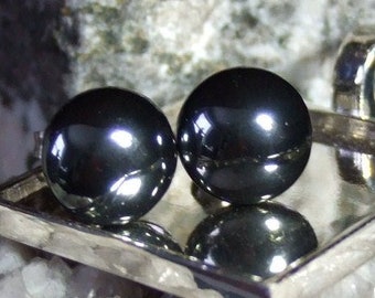 Shiny 8mm Hematite Stud Earings Earrings Titanium Post and Clutch Hypo Allergenic Handmade in Newfoundland Yang Alaska Black Diamond