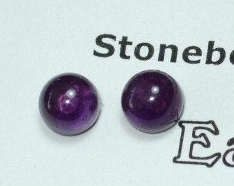 Deep Purple 6mm Round Natural Amethyst Stud Type Earrings Earings Titanium Hypo Allergenic Handmade in Newfoundland Rich Birthstone February