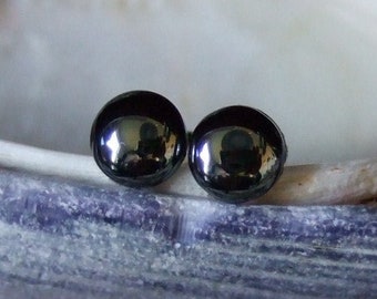 Shiny 6mm Hematite Stud Earrings Titanium Longer Post and Clutch Hypo Allergenic Handmade in Newfoundland Yang