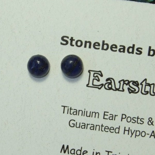 Longer Posts 6mm Rich Deep Blue Lapis Lazuli Titanium Ear Posts Clutches Studs Earrings Earings Mystery Hypo Allergenic