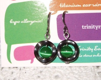 Irish Green Center Titianium Earwires Wavy Hematite Circle Handmade in Newfoundland Optimism Alaska Black Diamond Hypo Allergenic