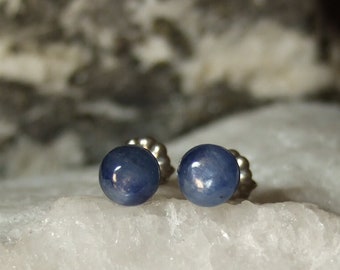 Longer Posts 6mm Blue Kyanite Titanium Studs Earrings Earings Hypo Allergenic Made in Newfoundland Throat Chakra