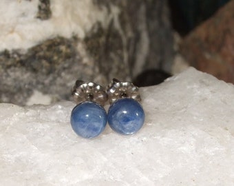 6mm Blue Kyanite Titanium Studs Earrings Earings Hypo Allergenic Made in Newfoundland Throat Chakra