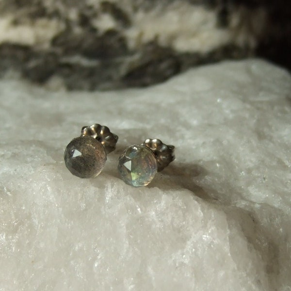 Labradorescence Exists Faceted 6mm Labradorite Stud Earrings Earings Titanium Post and Clutch Flash Hypo Allergenic Rose Cut