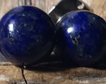 Rich Deep Blue 6mm Round Lapis Lazuli Titanium Ear Posts Clutches Studs Earrings Earings Hypo Allergenic