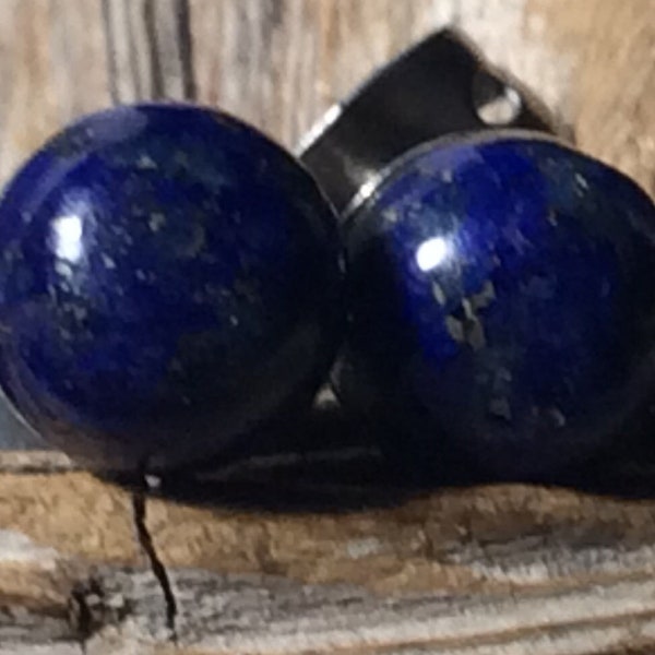 Rijke Diepblauwe 6mm Ronde Lapis Lazuli Titanium Oorpalen Clutches Studs Oorbellen Earings Hypo Allergeen