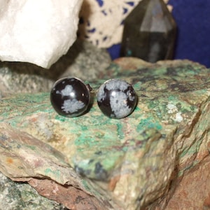 Snowflake Obsidian 10mm Stud Earrings Earings Titanium Post and Clutch Hypo Allergenic Black Grey Lava