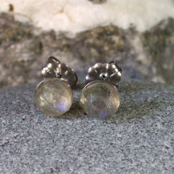 Labradorescence Exists Rose Cuts 6mm Faceted Labradorite Stud Earrings Earings Titanium Post and Clutch Flash Hypo Allergenic