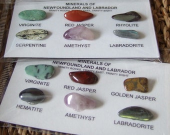 Newfoundland and Labrador Minerals Rock Chart Magnetic Tumbled Polished Natural Gemstones including Labradorite