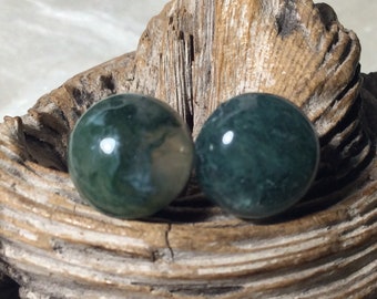 Moss Agate 10mm Studs Stud Earrings Earings Titanium Ear Wires Hypo Allergenic Handmade in Newfoundland Talisman for a Gardener Green