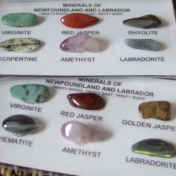 Newfoundland and Labrador Minerals Rock Chart  Magnetic Tumbled Polished Natural Gemstones including Labradorite Magnetic