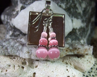 Pretty in Pink Fibre Optic Beads and Bali Silver Earrings Earings Titanium Ear Wires Hypo Allergenic