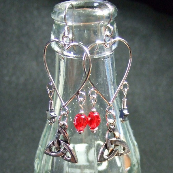 Celtic Trinity Knot Hematite Dangle Earrings Titanium Ear Wires Alaska Black Diamond Handmade in Newfoundland Shiny Metallic Mineral Red