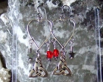 Celtic Trinity Knot Hematite Dangle Earrings Titanium Ear Wires Alaska Black Diamond Handmade in Newfoundland Shiny Metallic Mineral Red