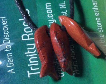 Red Jasper Carved Stone Fishes on Adjustable Black Cotton Cord Made in Newfoundland Love Semi Precious Stone