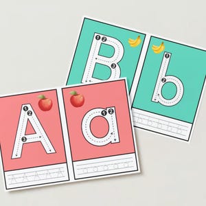 Tarjetas didácticas del alfabeto para niños: práctica de escritura de letras mayúsculas y minúsculas con ilustraciones (descarga digital)