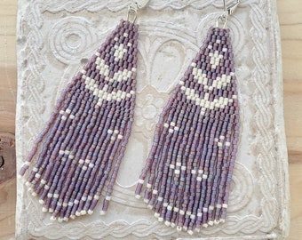 Scandinavian Folk Art Fringe Earrings ~ Handwoven Seed Bead Earrings