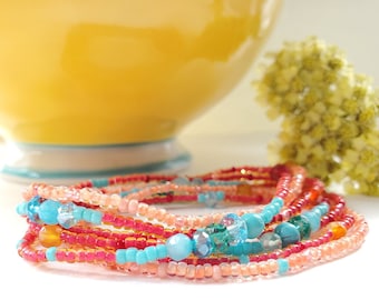 Fiery Sunset | Long Seed Bead Wrap Bracelet on Stretch Cord