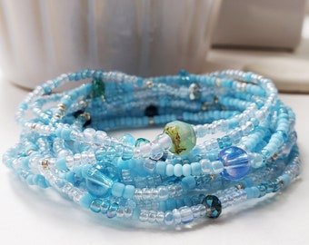 Sky Blue 10x wrap bracelet | long 10 wrap bracelet on stretch cord or 3-4 wrap necklace