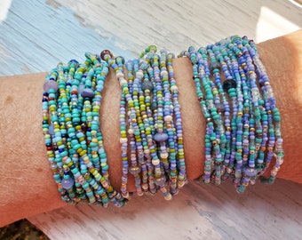 Aurora wrap bracelet | long 12x wrap bracelet on stretch cord or 3-4 wrap necklace