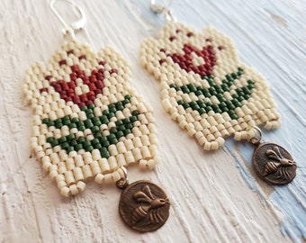 Scandinavian Folk Art Earrings ~ Handwoven Beaded Earrings