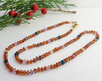 sweet honey gemstone necklace - hessonite garnet, teal apatite, tanzanite, blue sapphire, pink amethyst, iolite and citrine