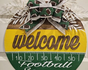 Football Welcome Sign: Hand-Painted Door Hanger with Bow