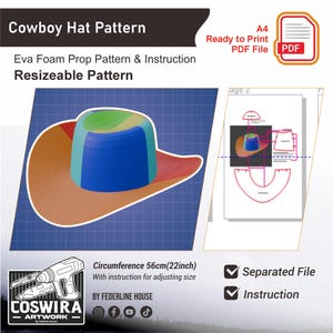 Modello di accessorio: modello di cappello da cowboy Download digitale / file PDF pronto per la stampa