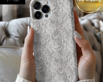 Funda para teléfono con encaje floral: diseño blanco en relieve para iPhone y Samsung