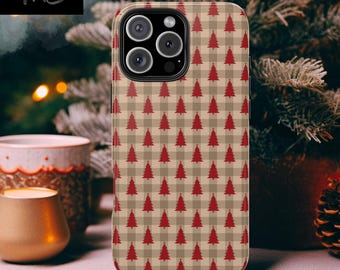 Rustikale karierte Weihnachtsbaum Handyhülle: Urlaub iPhone & Samsung Schutz
