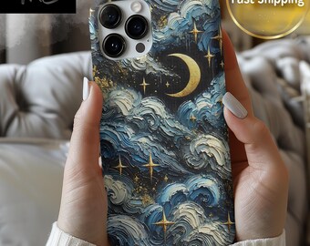 Night Sky Phone Case: Moon, Stars & Swirling Clouds