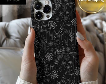 Funda para iPhone negra con diseño floral: Estampado floral minimalista