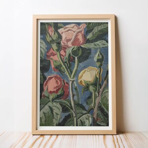 Vintage Roses Botanical Wall Art, Blush Floral Blush and Bloom Floral Painting, Rustic Cottage Core Rose Decor, Digital Download